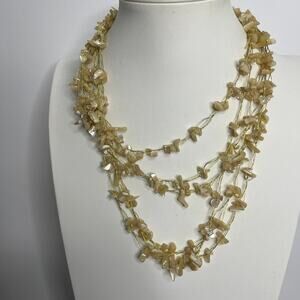 neutral natural beaded rock chip necklace taupe cream multi strand tribal boho